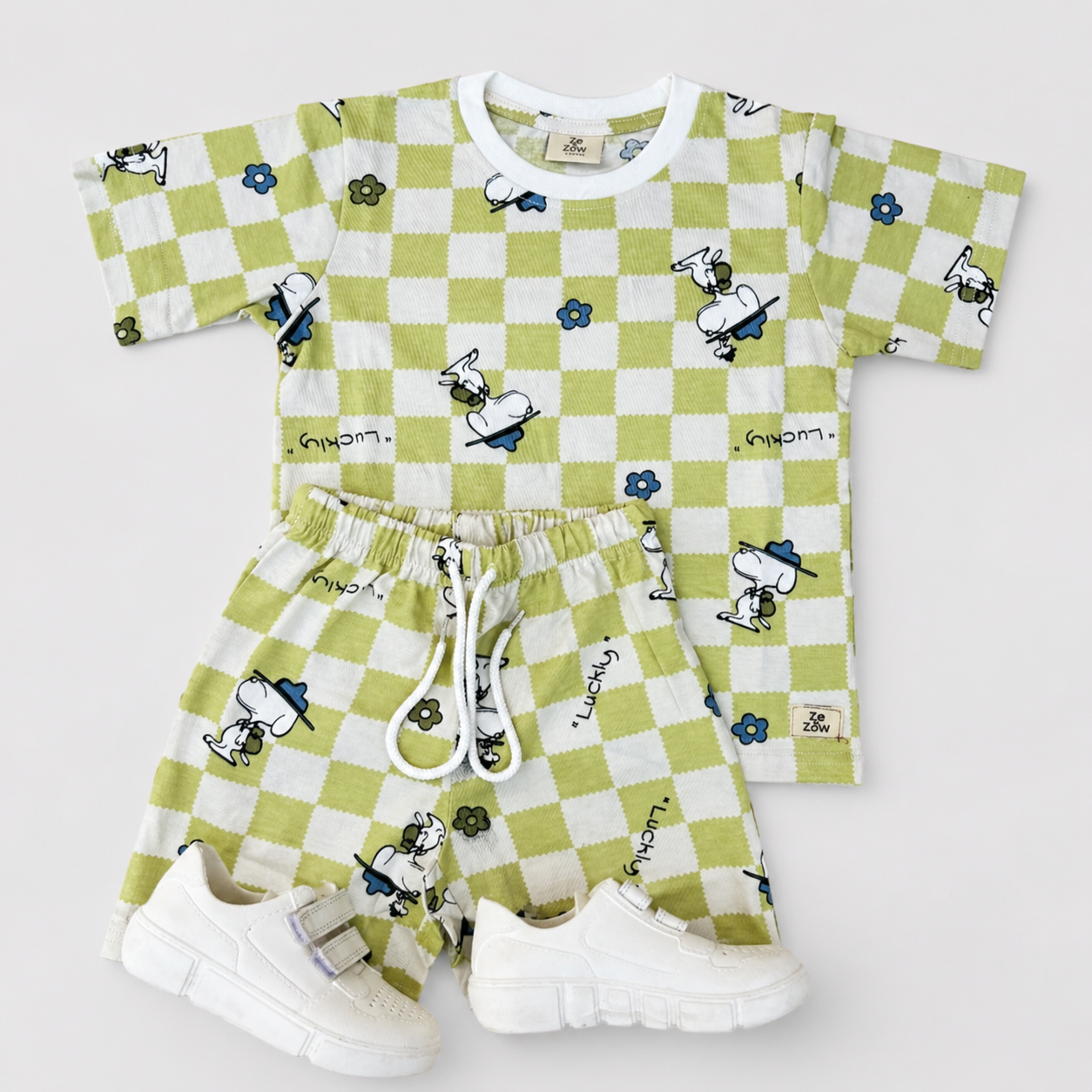 Lime Green Checkered shorts Co-ord Set