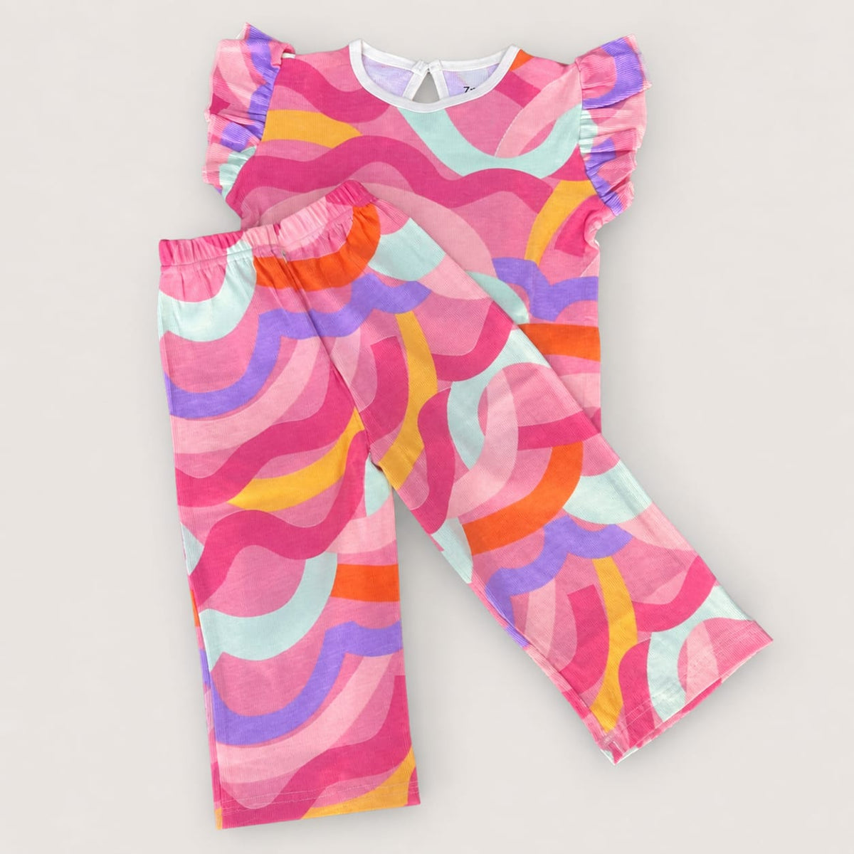 Rainbow Wave Girls' Flutter Sleeve Palazzo Set