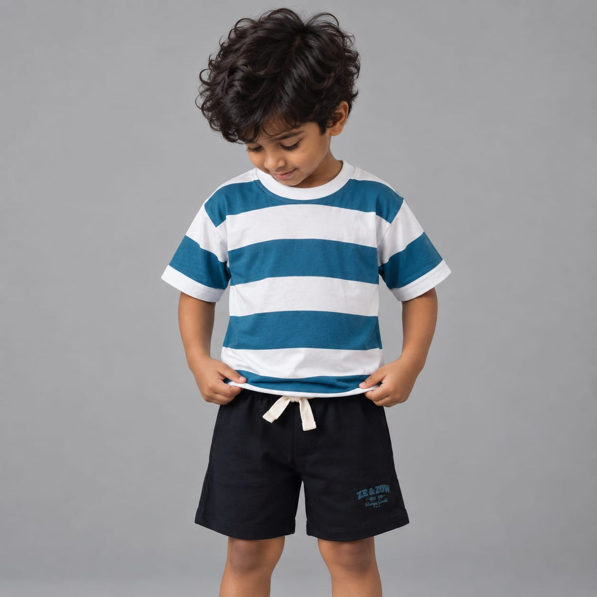 Teal Ocean Stripes shorts Co-ord Set - Unisex