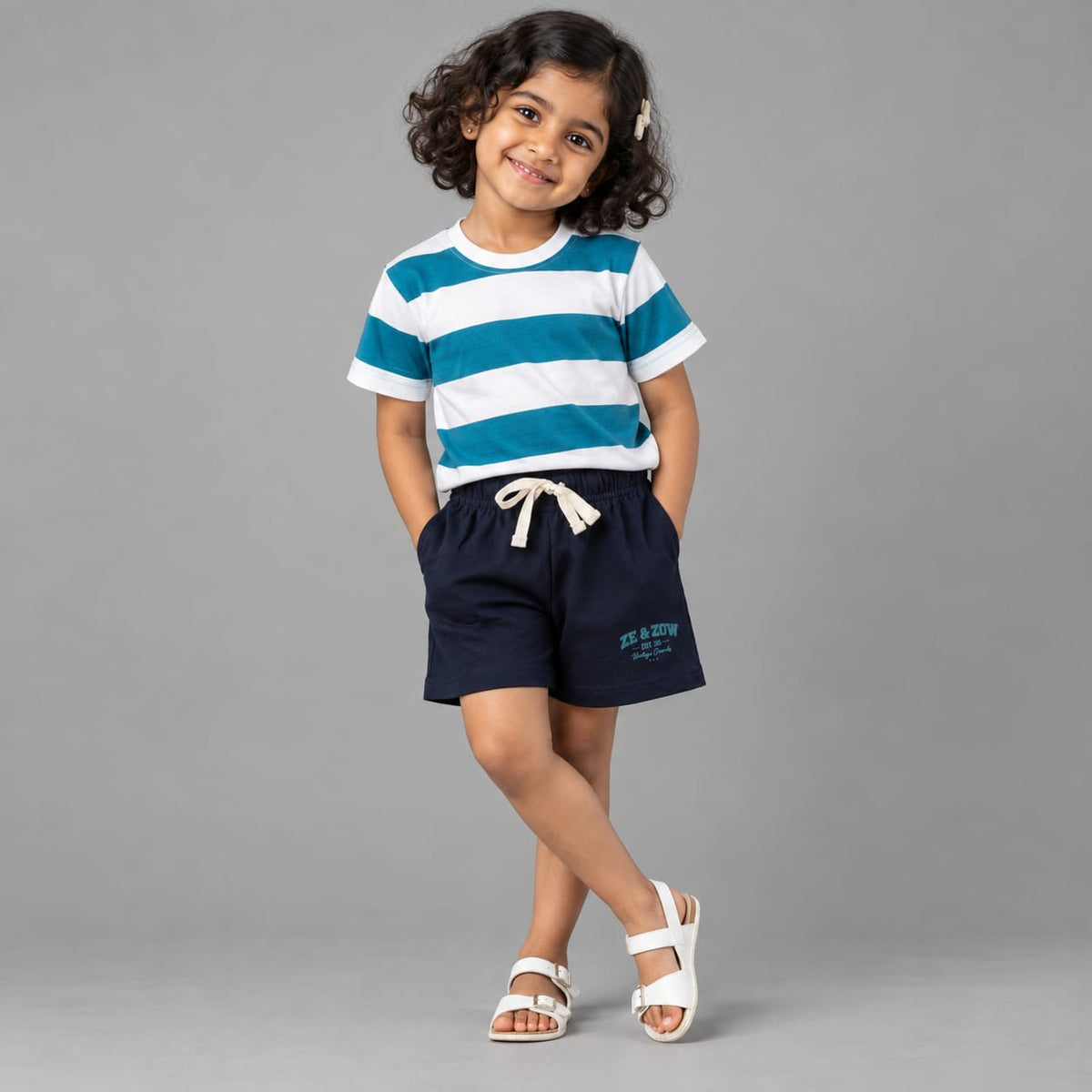 Teal Ocean Stripes shorts Co-ord Set - Unisex