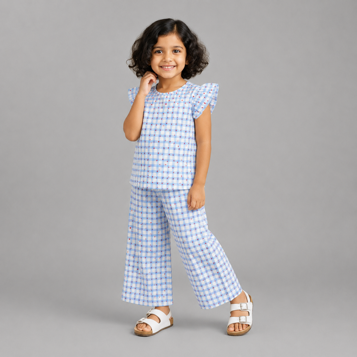 Girls' Cherry Picnic Gingham Palazzo Set