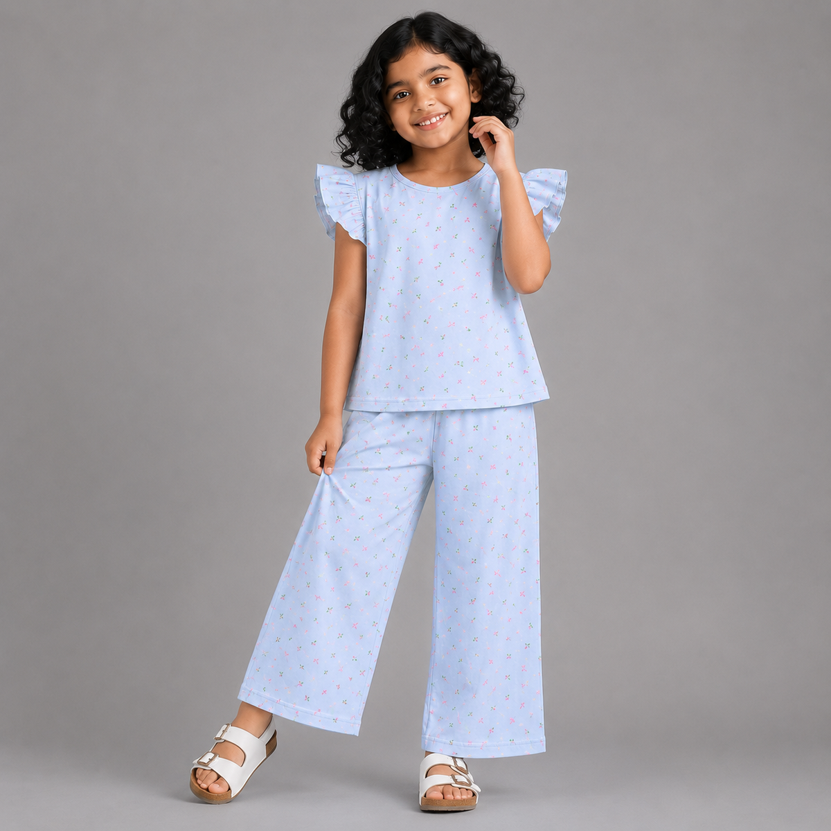 Little Bow Flutter Sleeve Palazzo Set