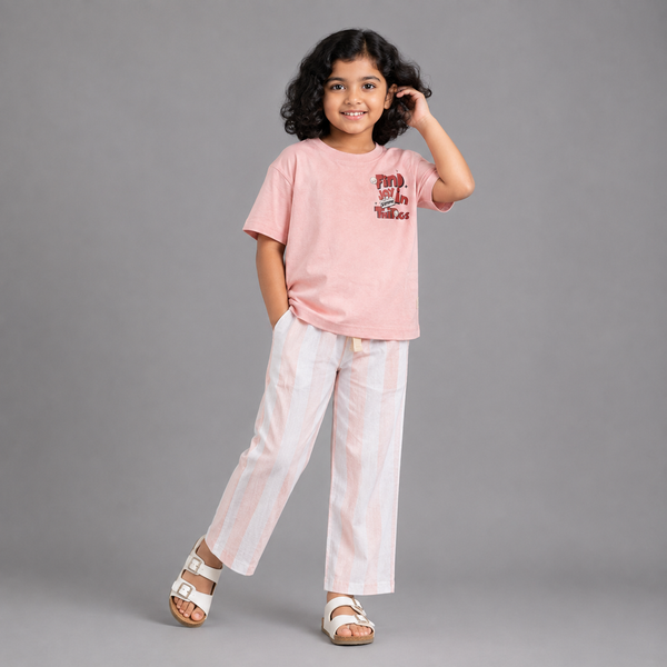 Blush Stripe Girls' Relaxed Fit Coord Set