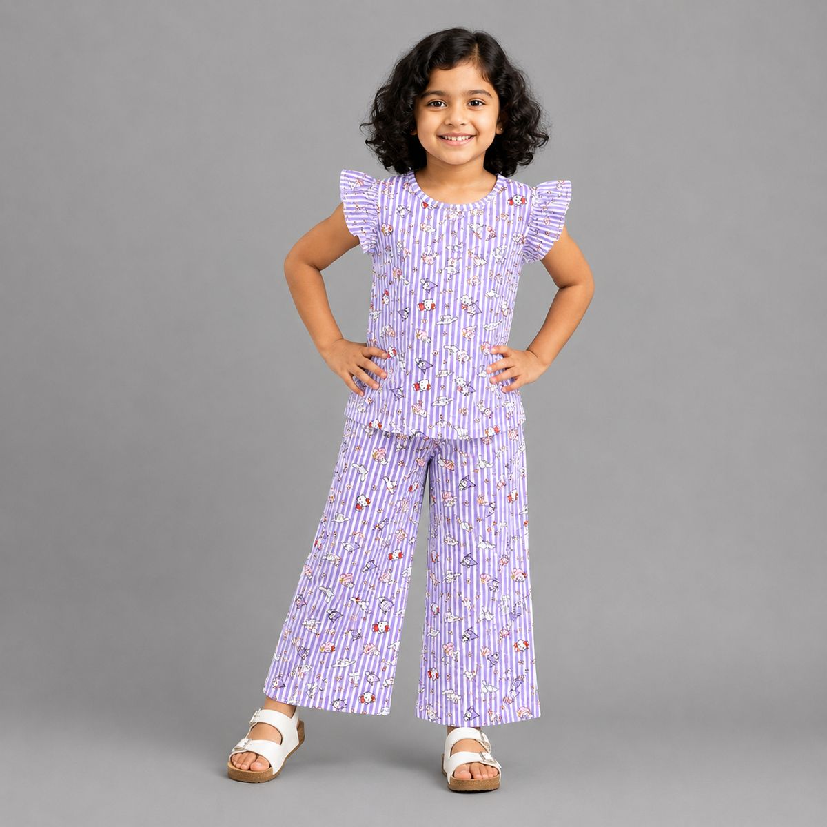 Lavender Dream Girls' Flutter Sleeve Palazzo Set