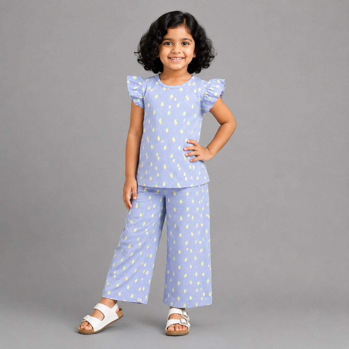 Lemon Breeze Flutter Sleeve Palazzo Set