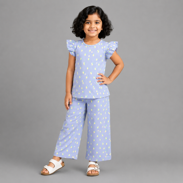 Lemon Breeze Flutter Sleeve Palazzo Set