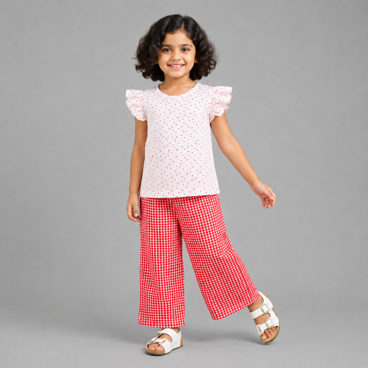 Strawberry Heart Flutter sleeve Palazzo Set