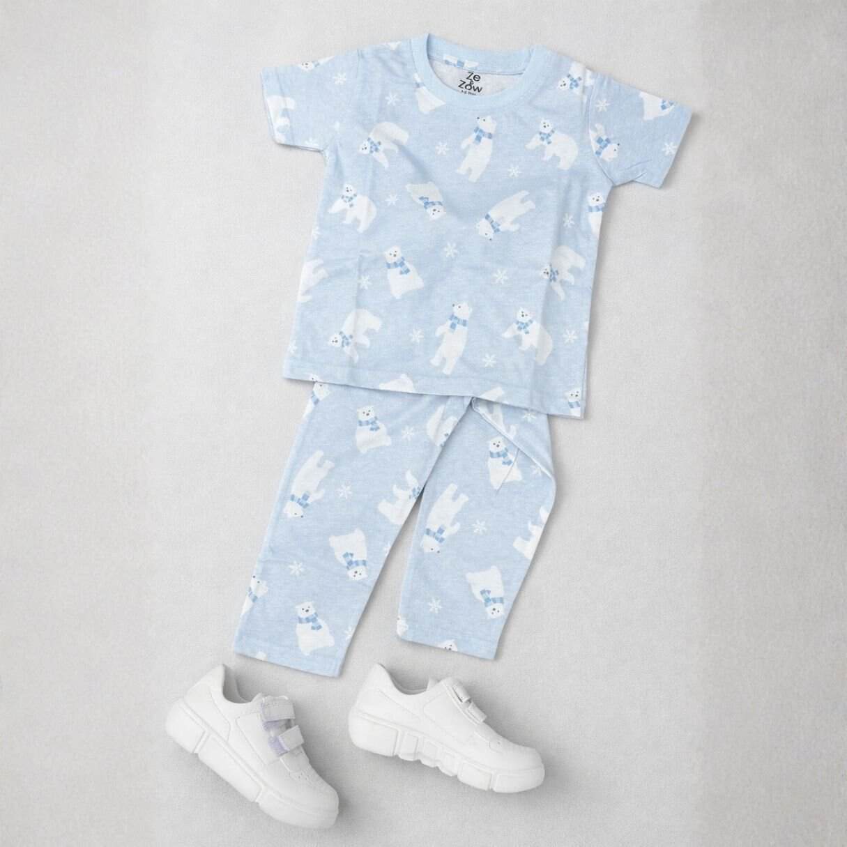 Polar Bear Printed Coord set - Light blue