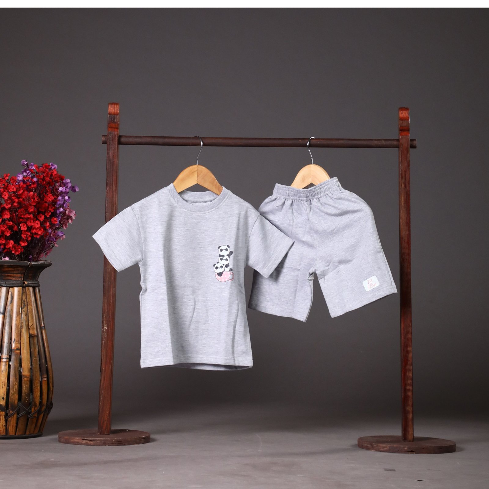 Panda Latte Co-ord Set - Melange grey