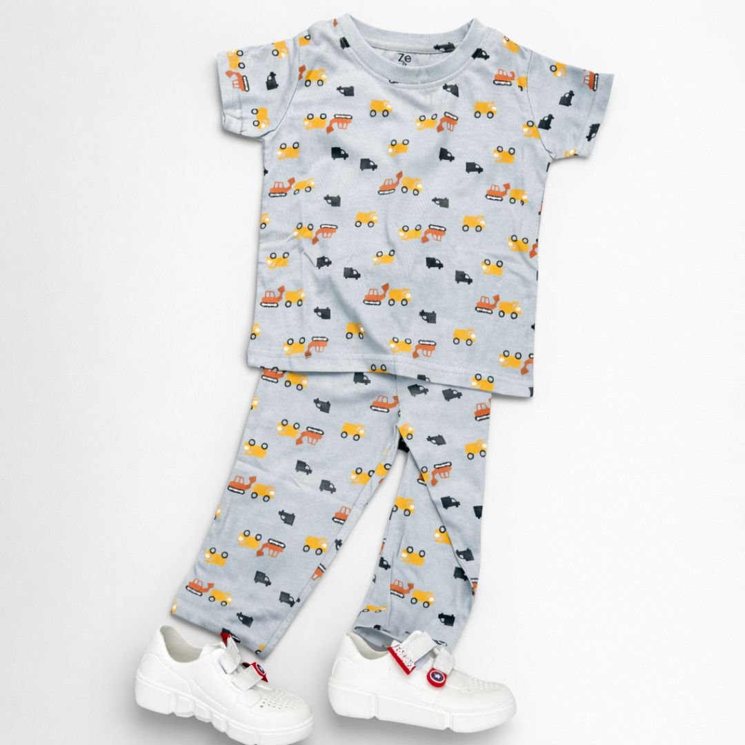 Trucks Diggers Print Co-ord Set - Grey